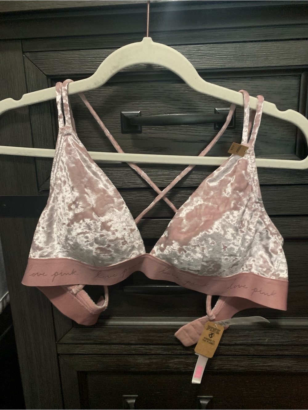 PINK Victoria's Secret Velvet Crisscross Bralette in Light Pink